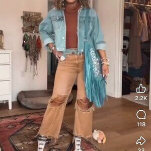 Vervet 90s Vintage High Rise Crop Flare Jean in Army Khaki Size 26 Distressed